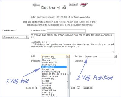 Nu hittar du din bild i bildarkivet. För att välja bild använder du droppmenyn under textrutan.